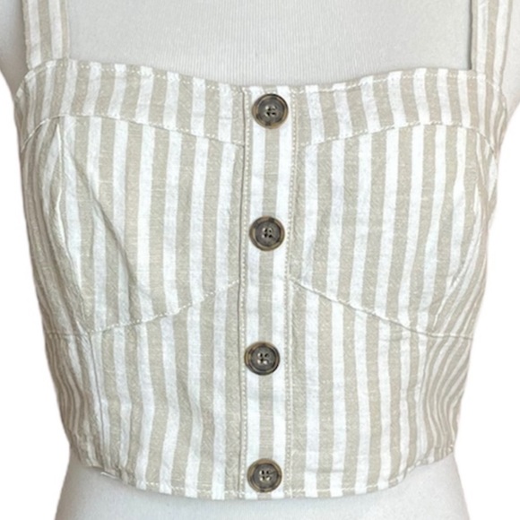 Sanctuary Bustier Linen Blend Stripe Crop Top with Smocked Back - Picture 5 of 9